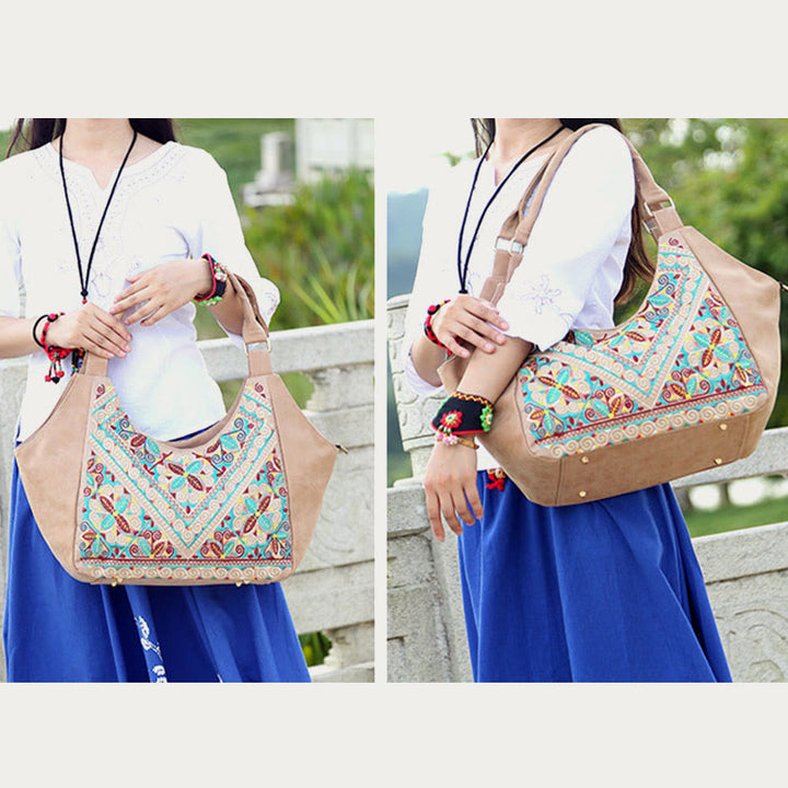 Tote für Frauen Reise ethnischen Stil Muster Leder Schultertasche