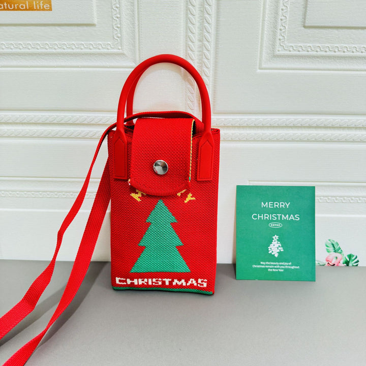 Handytasche im Weihnachtsstil für Damen, gestrickte Umhängetasche