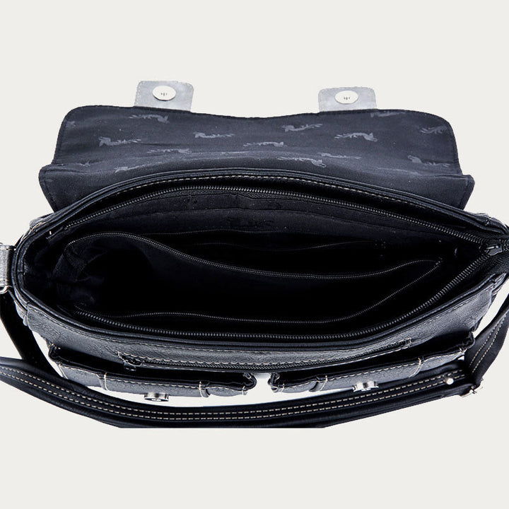 Umhängetasche für Damen, schlichte schwarze Leder-Umhängetasche