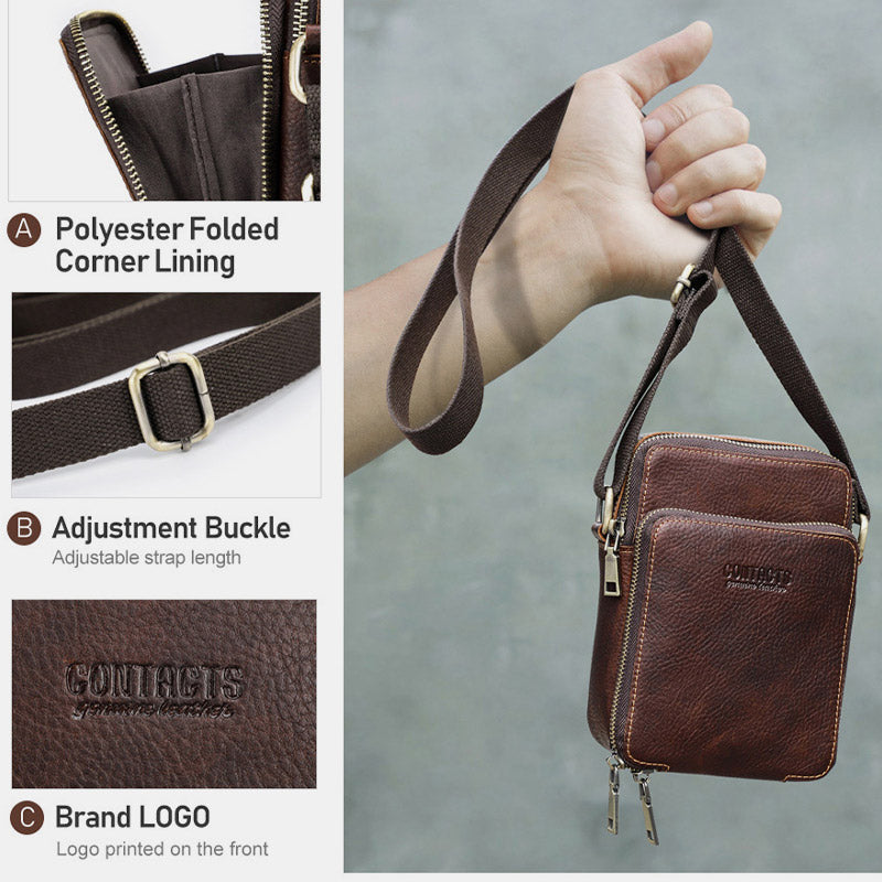 Umhängetasche aus echtem Leder für Herren, kleine Handy-Geldbörse, Messenger-Schultertasche