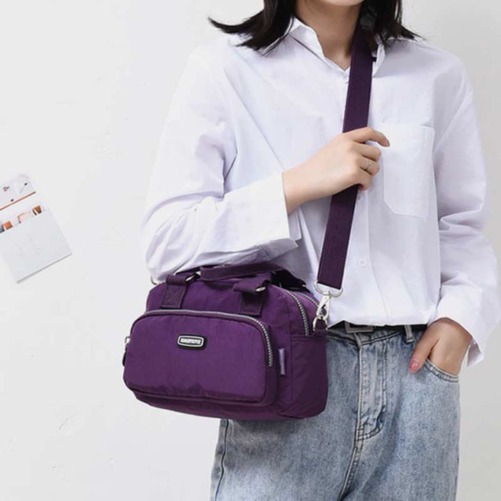 Handtasche für Damen, lila, Nylon, leicht, Einkaufstasche mit Reißverschluss