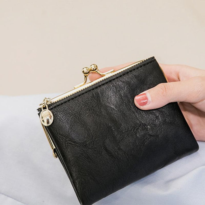 Multifunktionale, zweifach faltbare Münzbörse im Vintage-Stil mit Kiss Lock