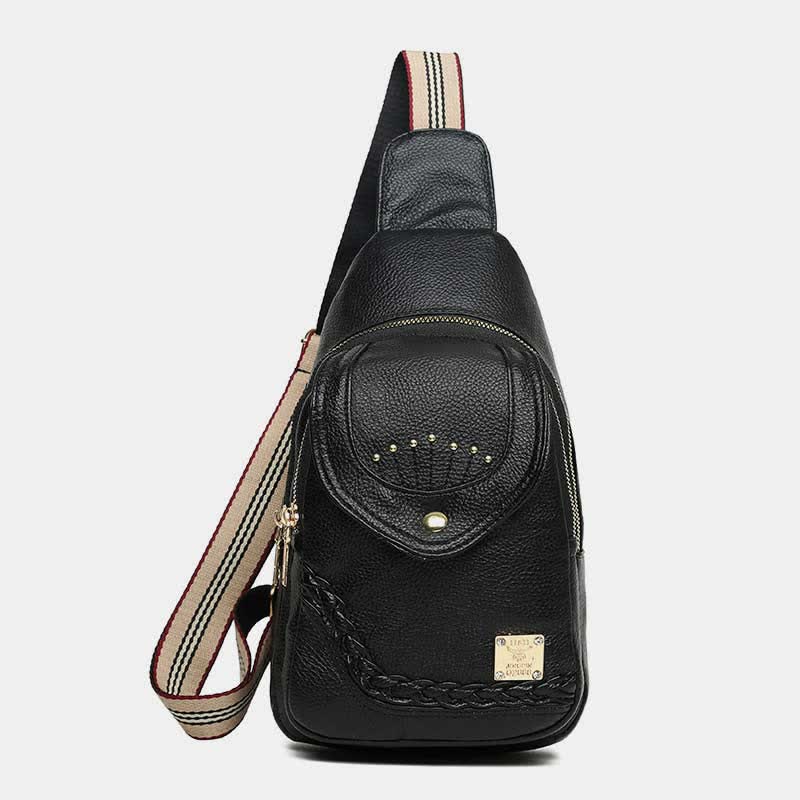 Kleiner Sling-Rucksack aus Kunstleder, Mehrzweck-Brusttasche mit Doppelreißverschluss, Rushsack