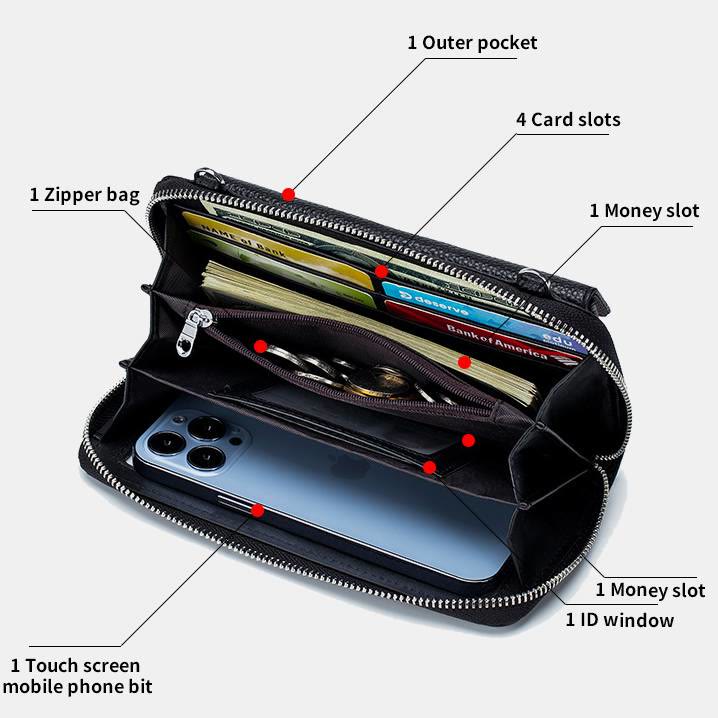 Echtes Leder Touchscreen Telefon Tasche Brieftasche Umhängetasche