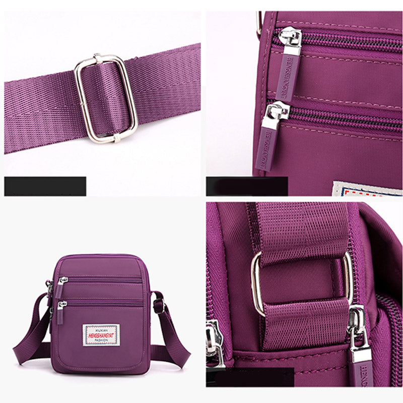 Funktionelle Damen-Geldbörse mit mehreren Taschen, einfarbiges Nylon, Umhängetasche