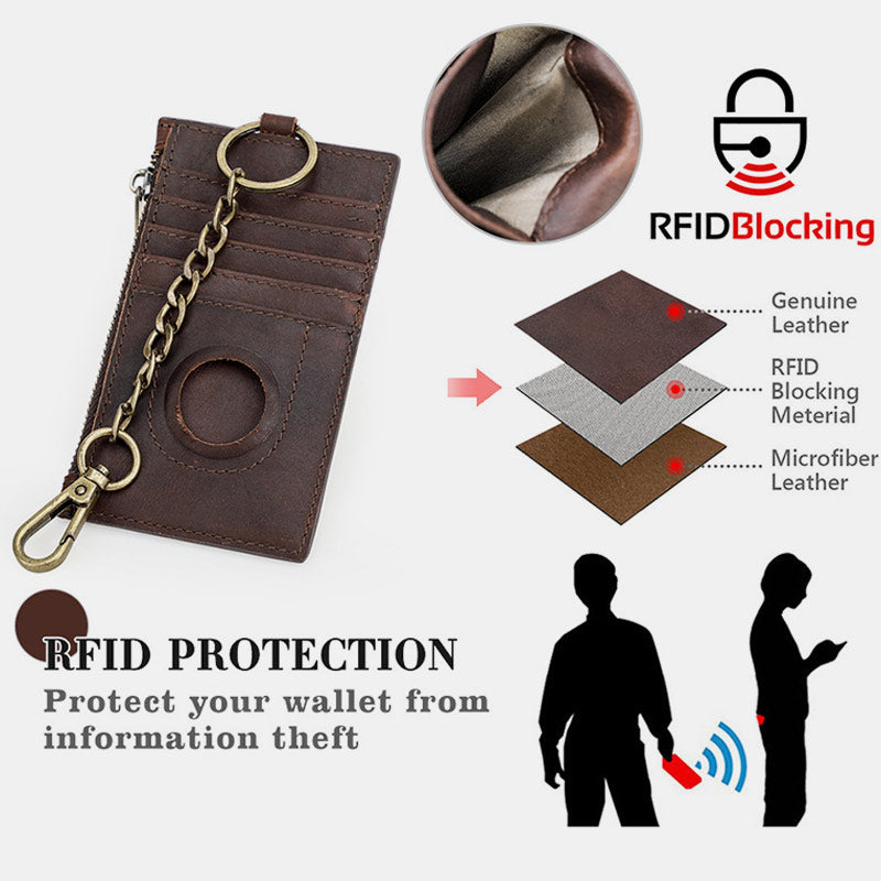 RFID-blockierende Airtag-Kartenetui aus echtem Leder mit Kette
