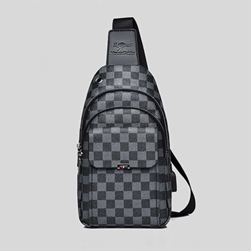 Mehrzweck-Schultertasche aus lässigem, kariertem Leder für Herren, Umhängetasche, Schulterrucksack