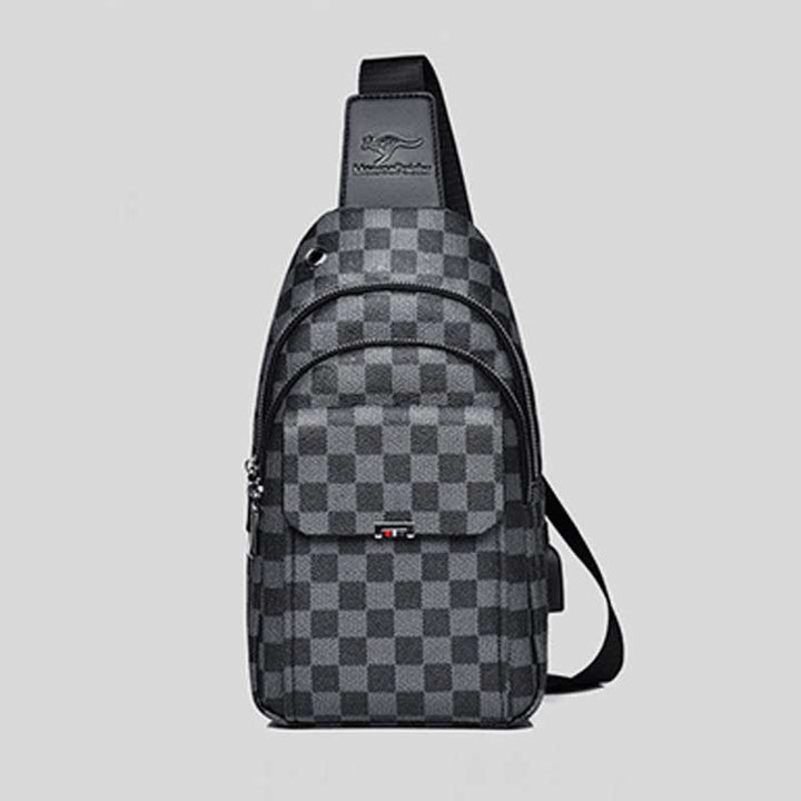 Mehrzweck-Schultertasche aus lässigem, kariertem Leder für Herren, Umhängetasche, Schulterrucksack