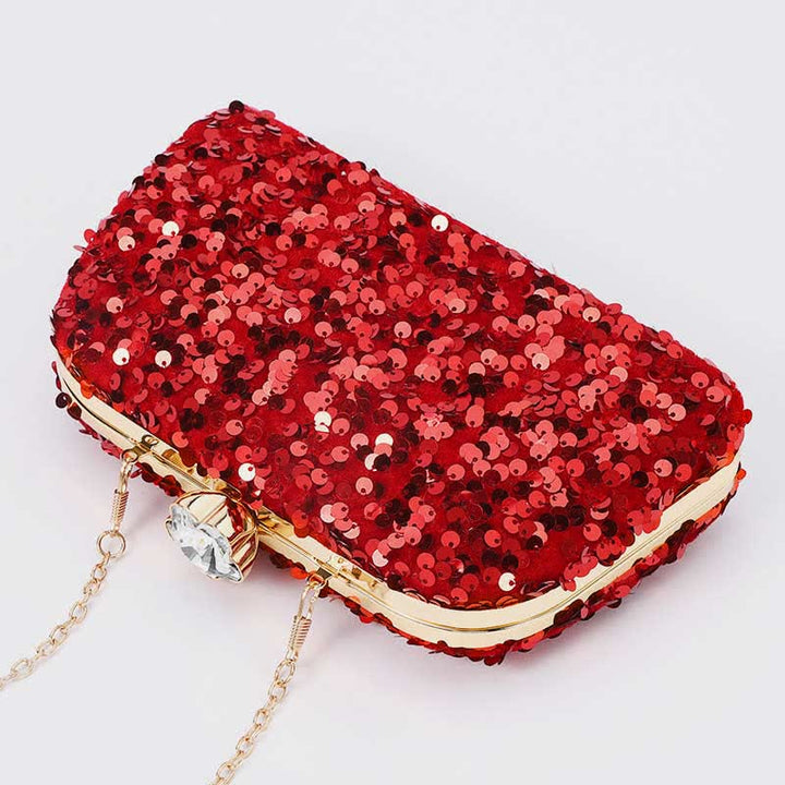 Damen Glitzer Clutch Perlen Pailletten Party Abendtasche mit Umhängegurt