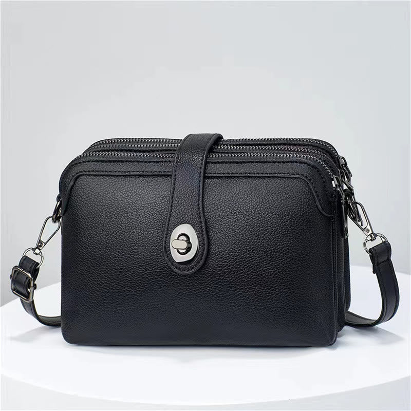 Ledertasche mit drei Fächern für Damen, große Kapazität, karierte Tasche