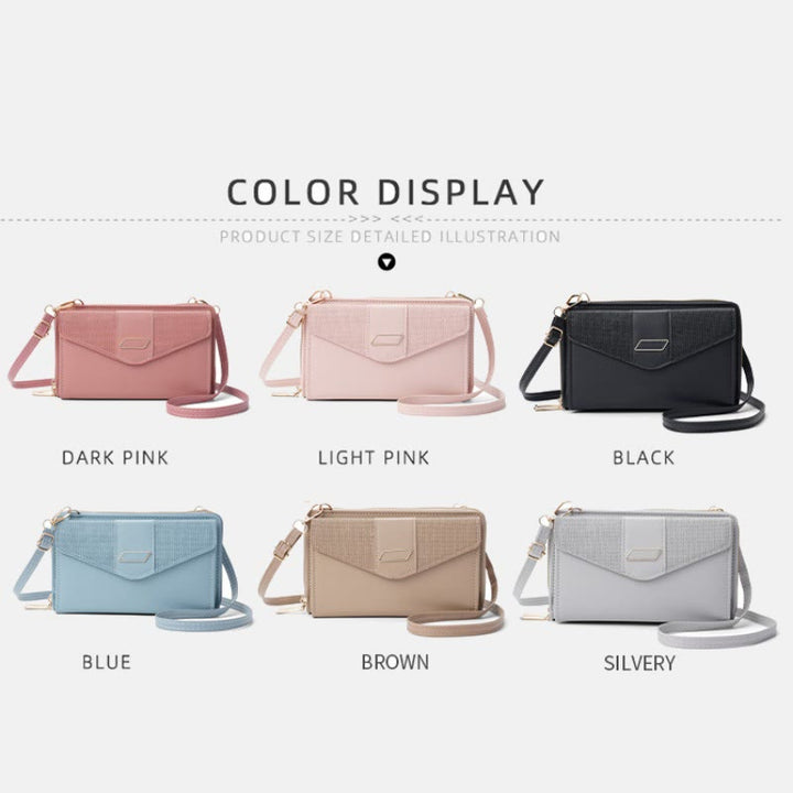 Handytasche für Damen, PU-Leder, Umhängetasche mit mehreren Fächern und Reißverschluss
