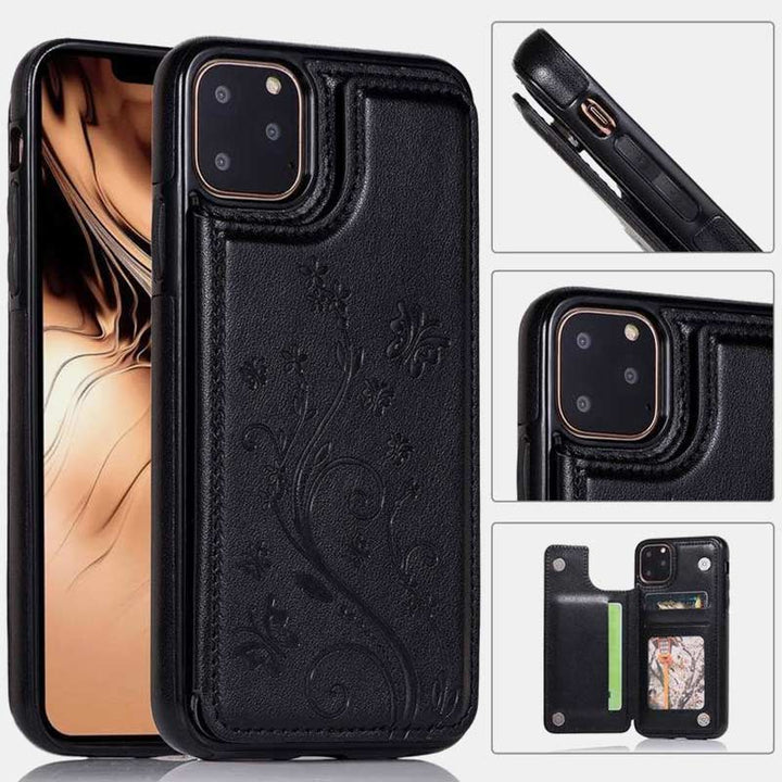 Handyhülle mit Ständer für iPhone mit Kartenhalter, doppelter Magnetverschluss