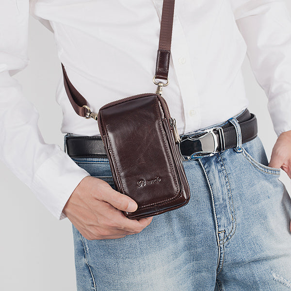 Echtes Leder Multifunktionale Gürtelschlaufe Tasche Telefon Tasche Umhängetasche