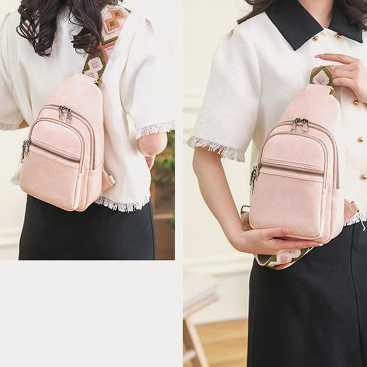 Schultertasche für Damen, breite Riemen, Retro-Umhängetasche aus Leder