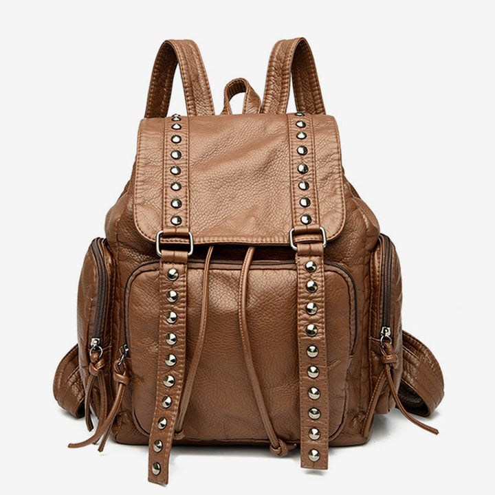Nietenrucksack für Damen, Reiserucksack aus weichem, schlichtem Leder