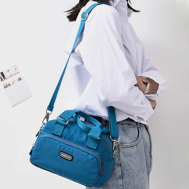 Handtasche für Damen, lila, Nylon, leicht, Einkaufstasche mit Reißverschluss