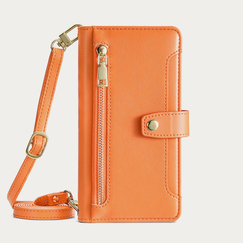 Kunstleder Wallet Case Handyhülle für iPhone mit Schultergurt