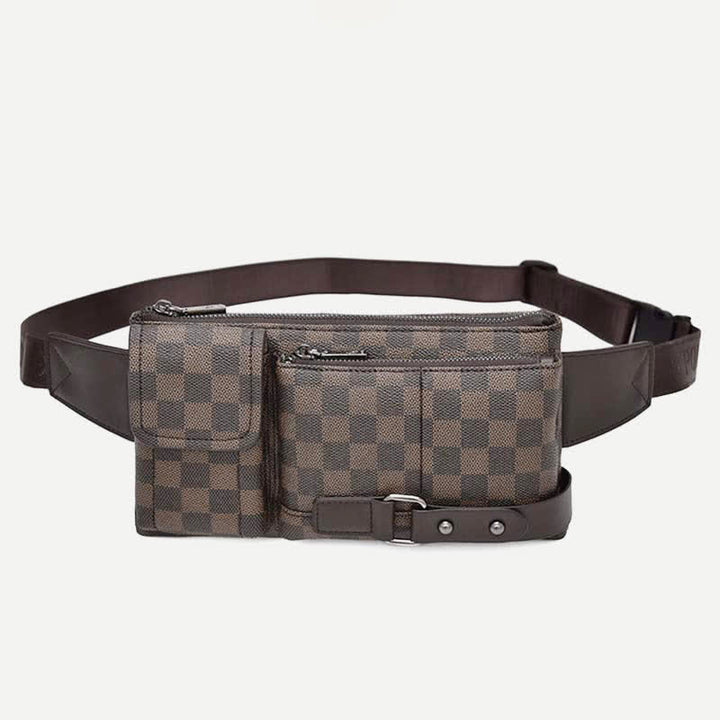 Gürteltasche für Herren, Leder, kariert, Reise-Umhängetasche, Brusttasche