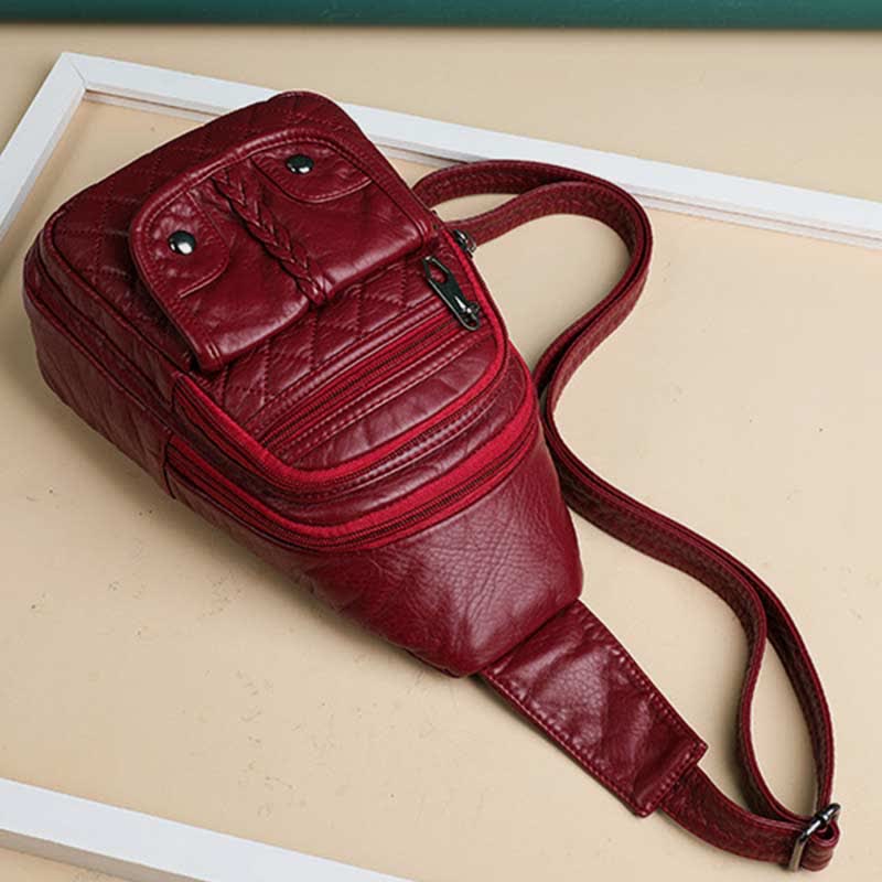 Retro Sling-Rucksack für Damen, mehrere Taschen, Umhängetasche aus PU-Leder