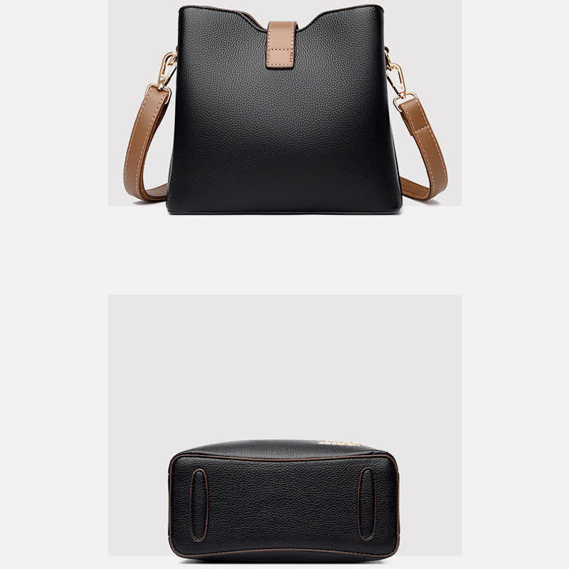 Kleine Umhängetasche mit drei Fächern für Damen, Schultertasche aus Leder