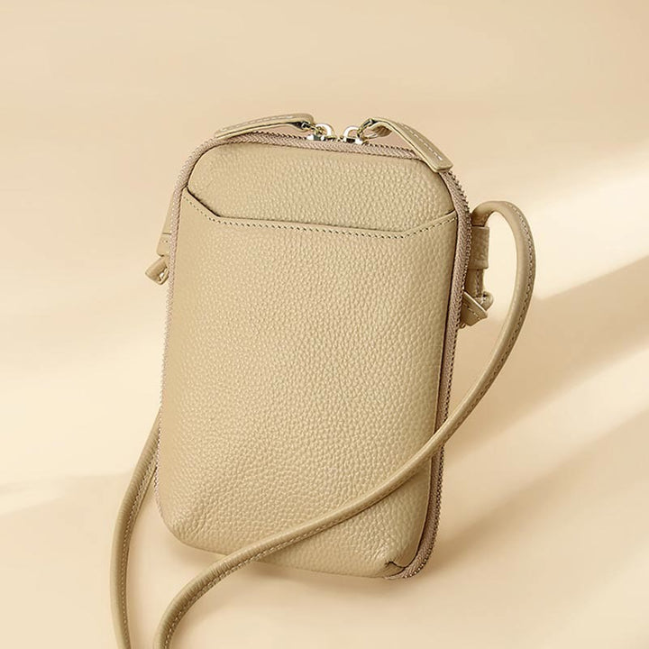 Mini-Telefontasche, einfache karierte Umhängetasche aus Leder für Damen