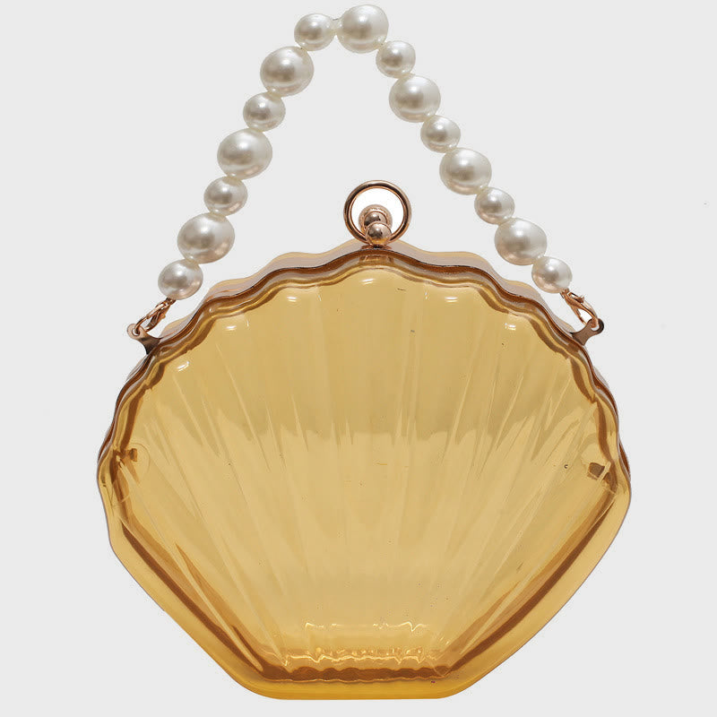 Umhängetasche für Damen mit Perlenkette und Clip, transparente Tasche