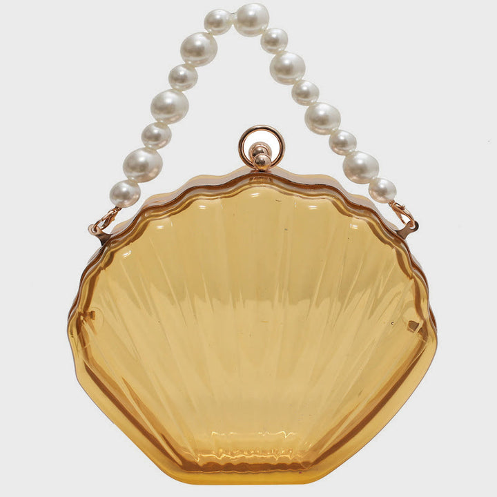 Umhängetasche für Damen mit Perlenkette und Clip, transparente Tasche