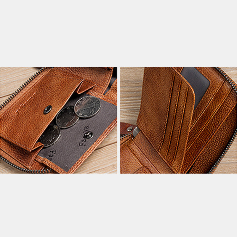 RFID-Diebstahlschutz Vintage-Geldbörse aus echtem Leder mit Reißverschluss