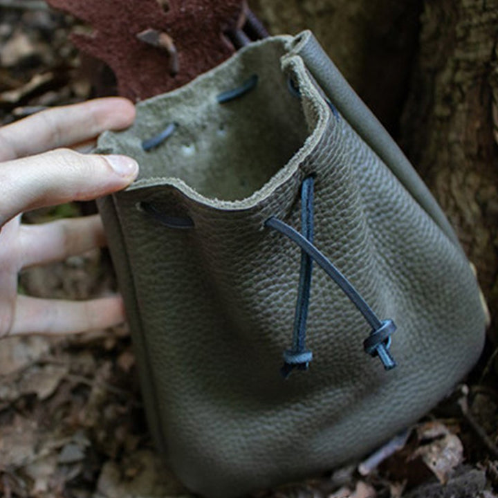 Mittelalterliche Renaissance-Münztasche aus Leder mit Kordelzug, Gürteltasche