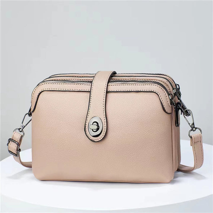Ledertasche mit drei Fächern für Damen, große Kapazität, karierte Tasche