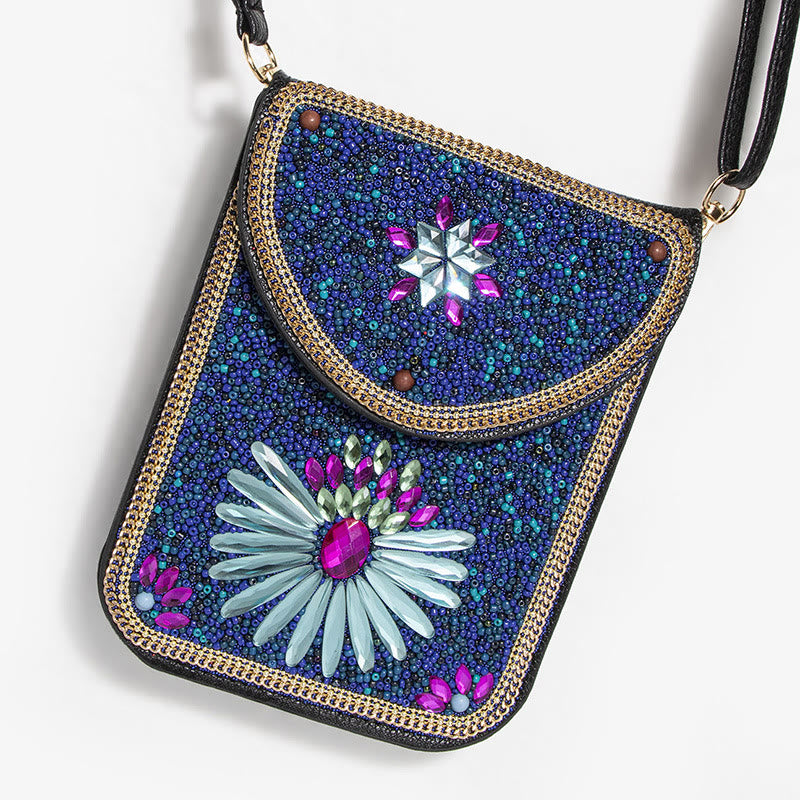 Bohemian Handytasche Damen Muschel Blumen Muster Magnetische Umhängetasche