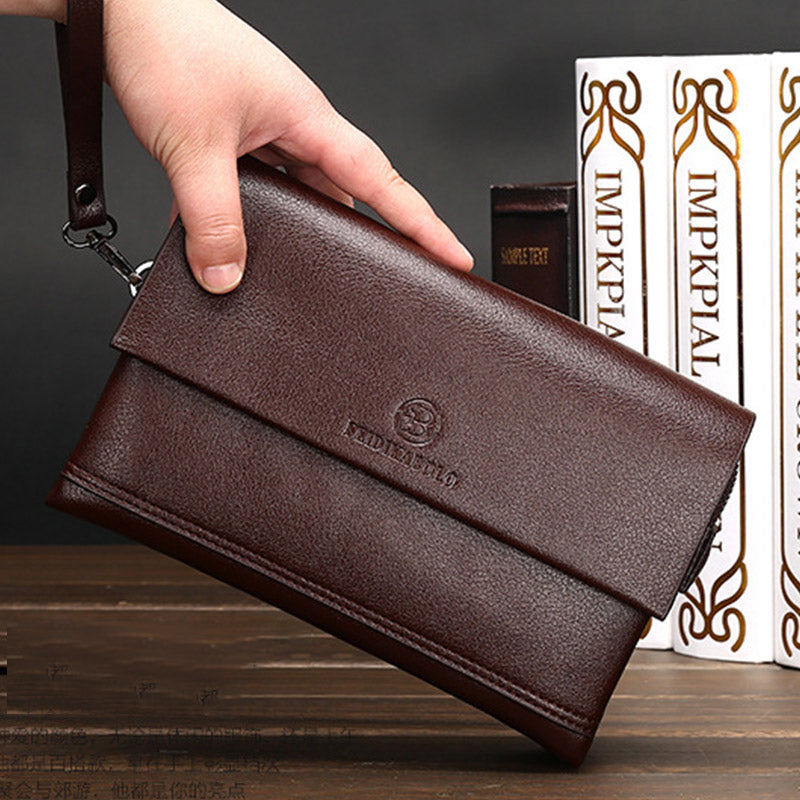 Leder-Clutch für Herren mit drei Fächern, Organizer, Handgelenktasche, Geldbörse