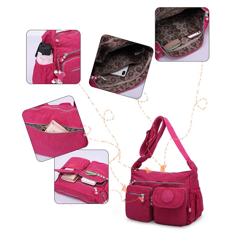 Damen Umhängetasche aus Nylon mit mehreren Taschen, Reise-Schultertasche, Umhängetasche