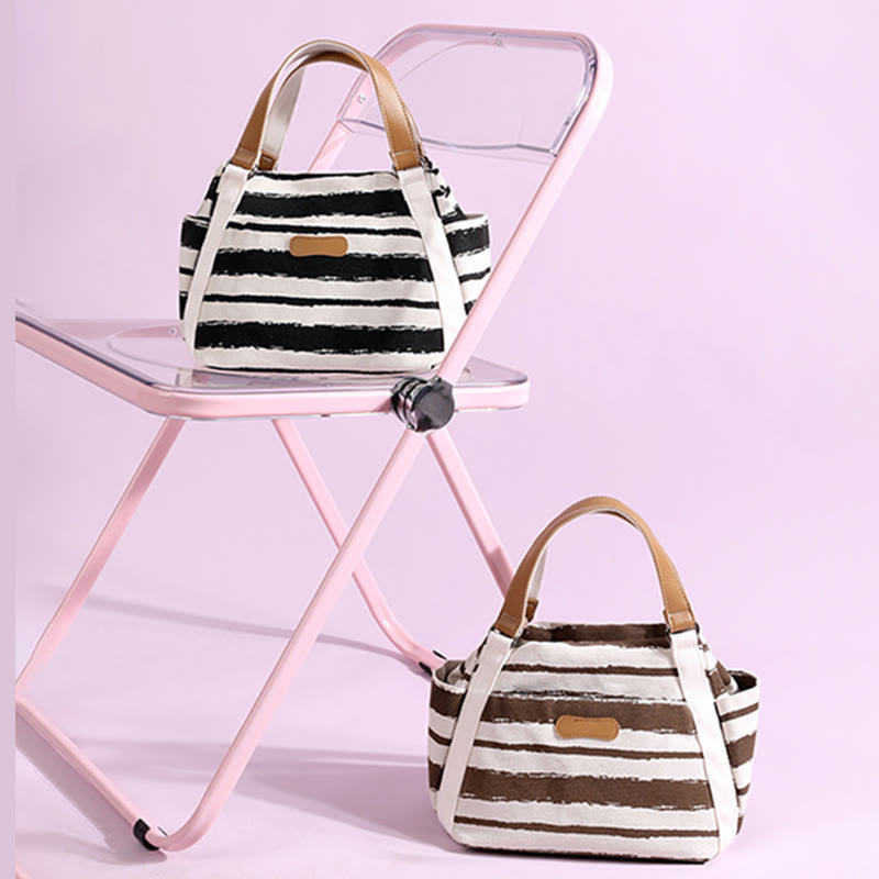 Lässige Einkaufstasche für Damen, gestreifte Canvas-Tasche für den täglichen Gebrauch