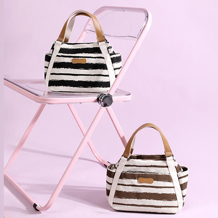 Lässige Einkaufstasche für Damen, gestreifte Canvas-Tasche für den täglichen Gebrauch