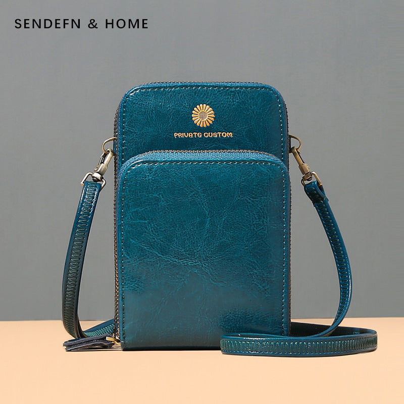 Sonnenblumen-Handytasche aus Leder, mehrere Fächer, Mini-Umhängetasche mit Kartenhalter, Münzgeldbörsen