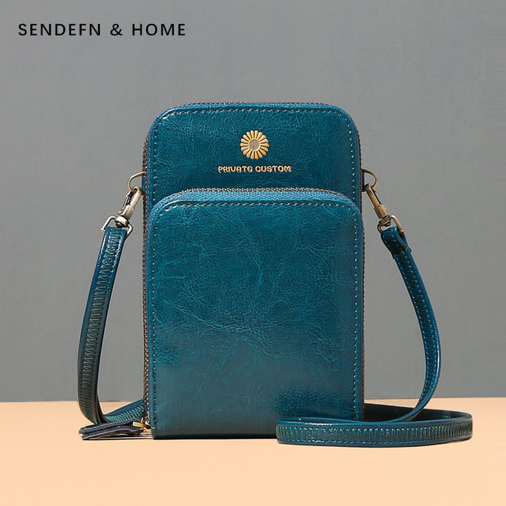 Sonnenblumen-Handytasche aus Leder, mehrere Fächer, Mini-Umhängetasche mit Kartenhalter, Münzgeldbörsen