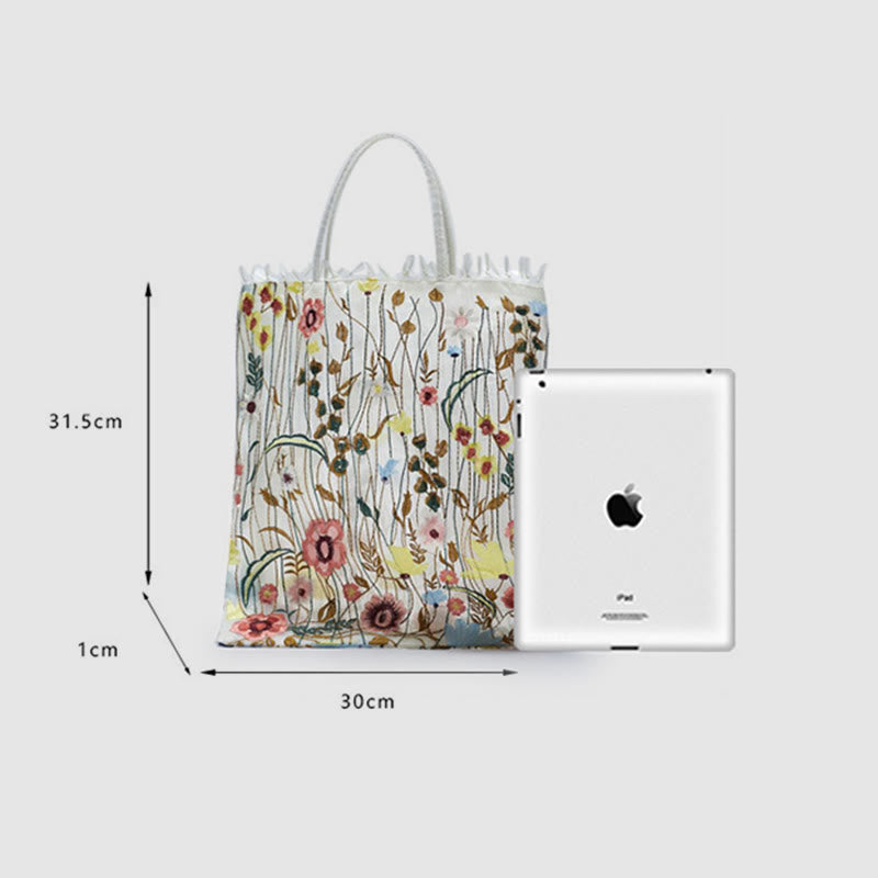 Handtasche für Damen, Netzstoff, handbestickte Blumen, tragbare Umhängetasche