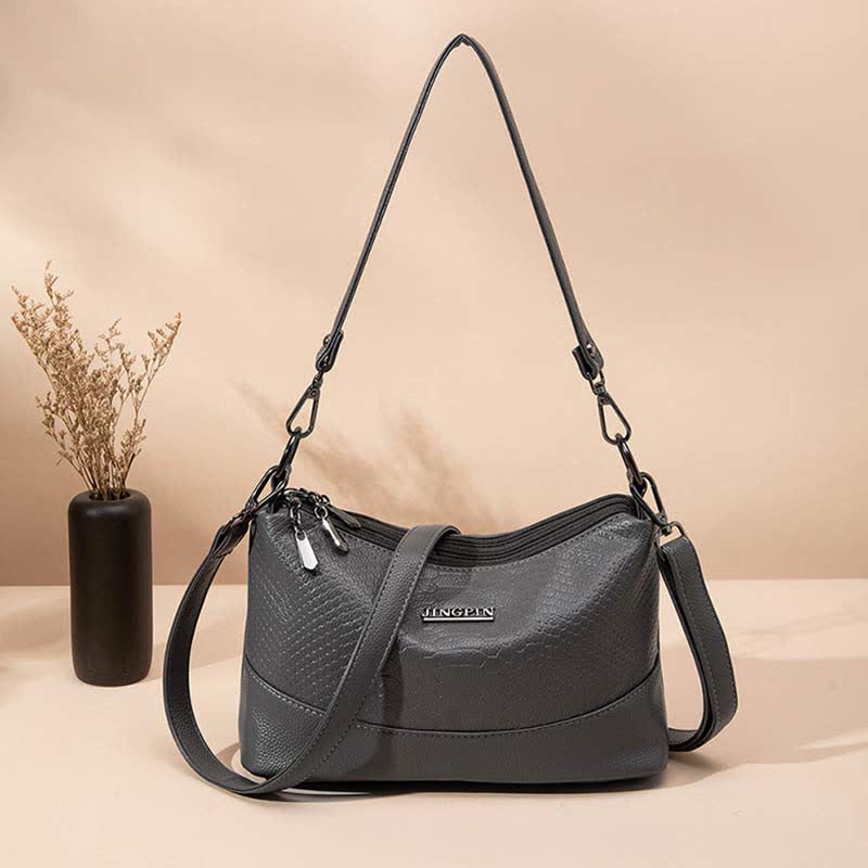 Umhängetasche mit drei Fächern für Damen, Beuteltasche aus veganem Leder