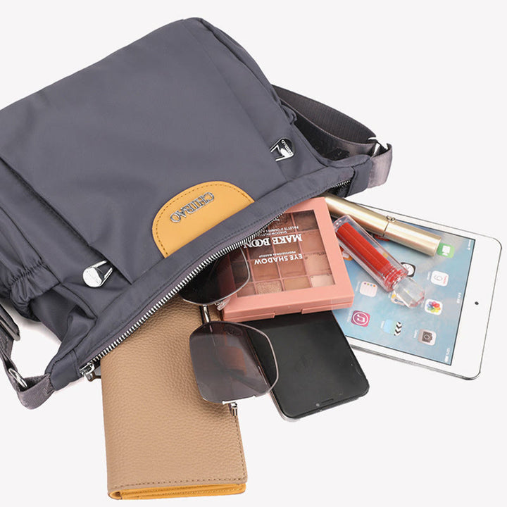 Damen Umhängetasche, minimalistisch, mehrere Taschen, breiter Riemen, Schultertasche