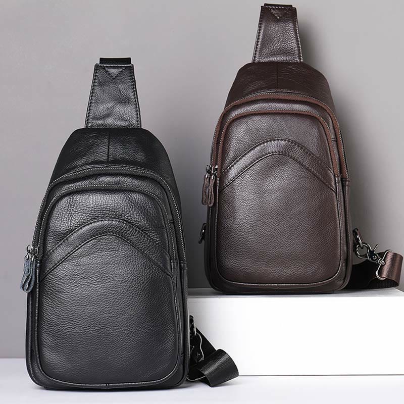 Schultertasche für Herren aus echtem Leder, lässiger Einkaufs-Tagesrucksack
