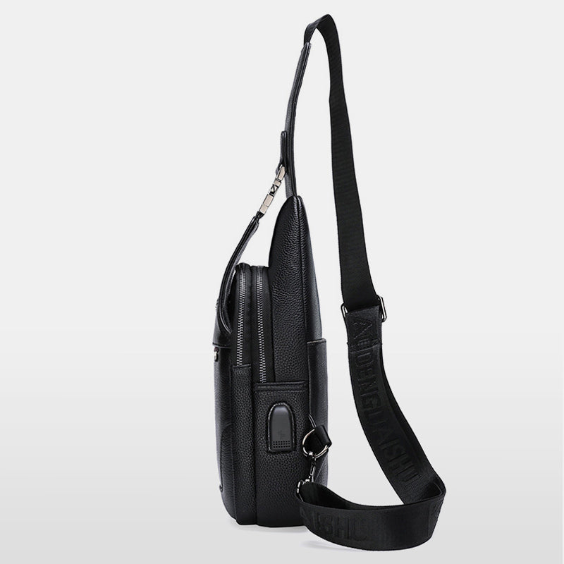 Sling Pack-Umhängetasche für Herren aus echtem Leder mit USB-Ladeanschluss