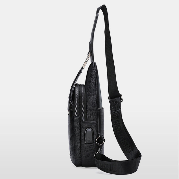 Sling Pack-Umhängetasche für Herren aus echtem Leder mit USB-Ladeanschluss