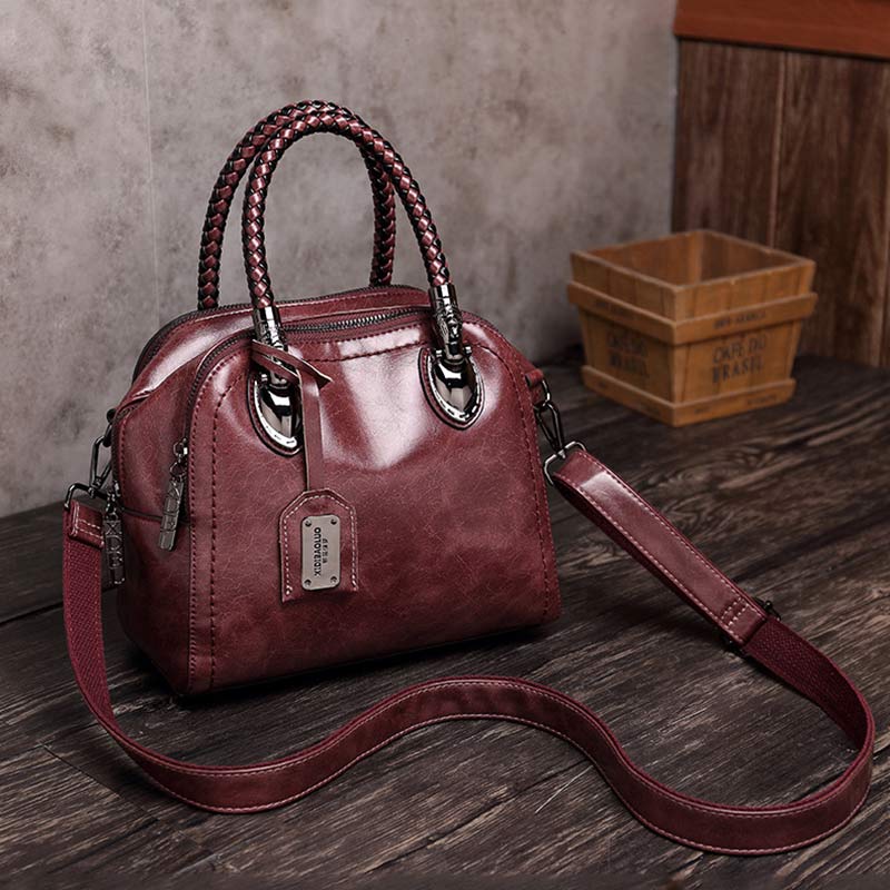 Vintage Leder Satchel Handtasche Top-Griff Tasche mit Cross Body Strap