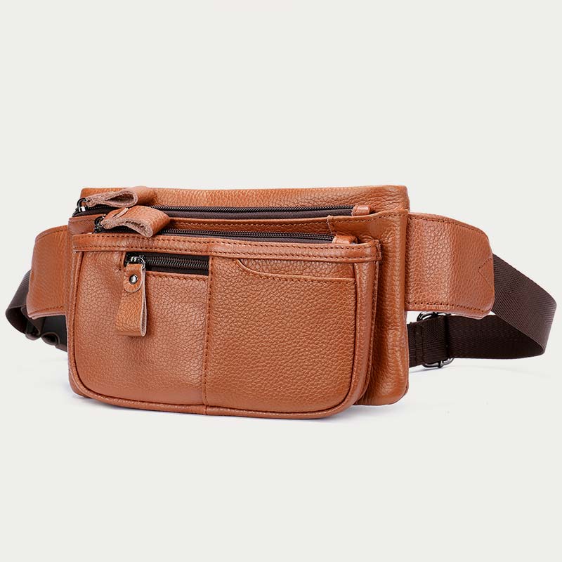 Klassische Sling Bag aus Leder für Herren, Gürteltasche mit verstellbarem Riemen