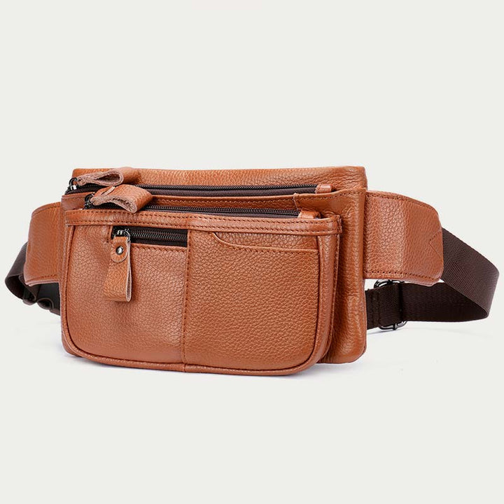 Klassische Sling Bag aus Leder für Herren, Gürteltasche mit verstellbarem Riemen