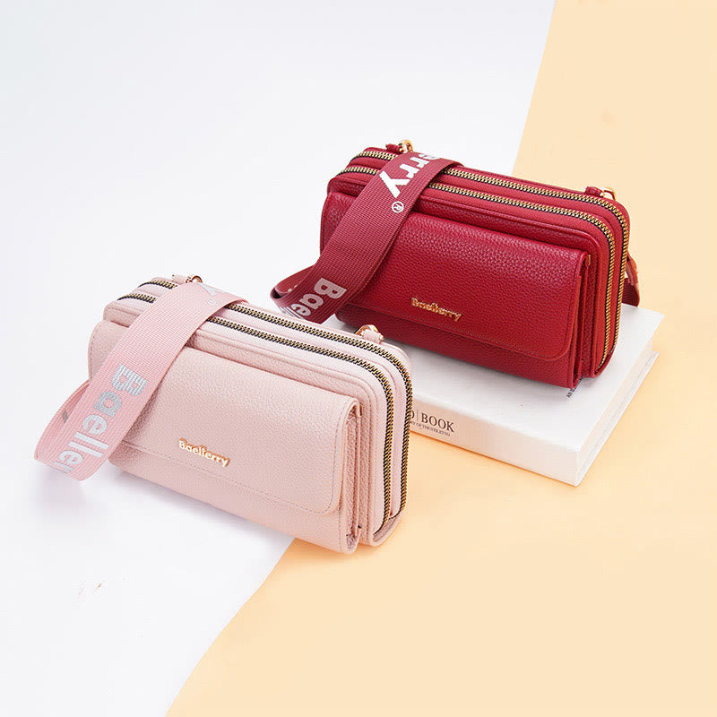 Handytasche für Damen mit Lychee-Muster und Alphabet-Trägern, Umhängetasche