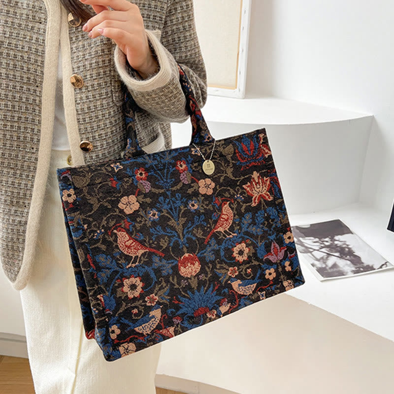 Einkaufstasche für Damen, einfache Retro-Handtasche mit großer Kapazität und Blumenmotiv
