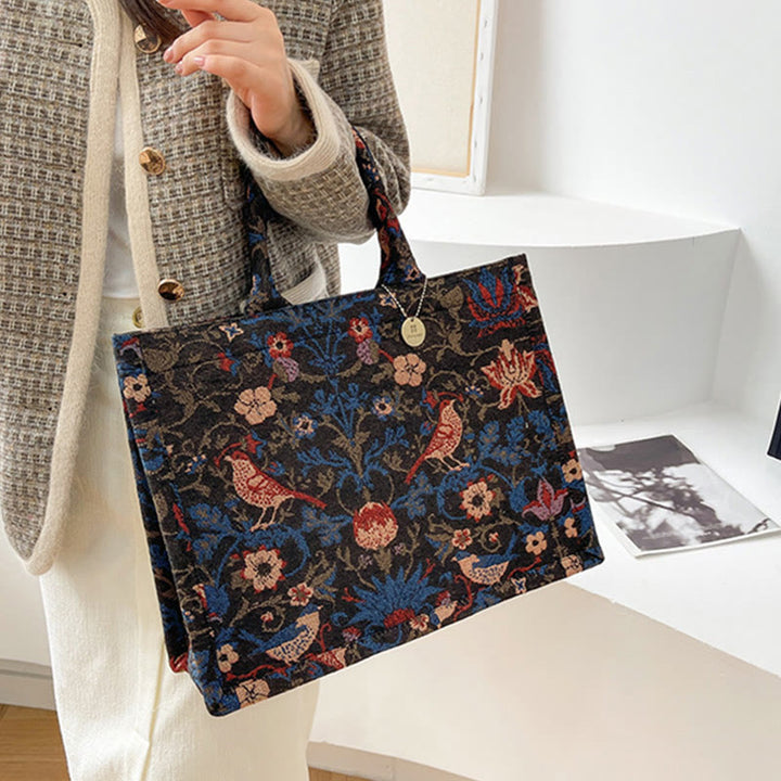 Einkaufstasche für Damen, einfache Retro-Handtasche mit großer Kapazität und Blumenmotiv