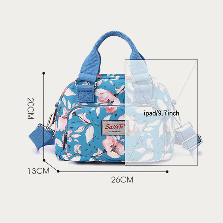 Umhängetasche aus Nylon für Damen, Handtasche mit buntem Blumendruck